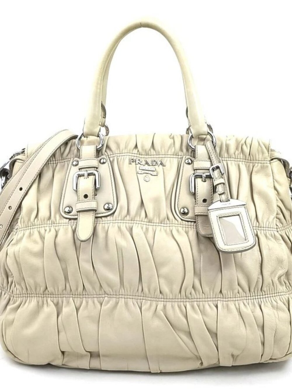 PRADA Handbag Shoulder Bag Beige Leather -